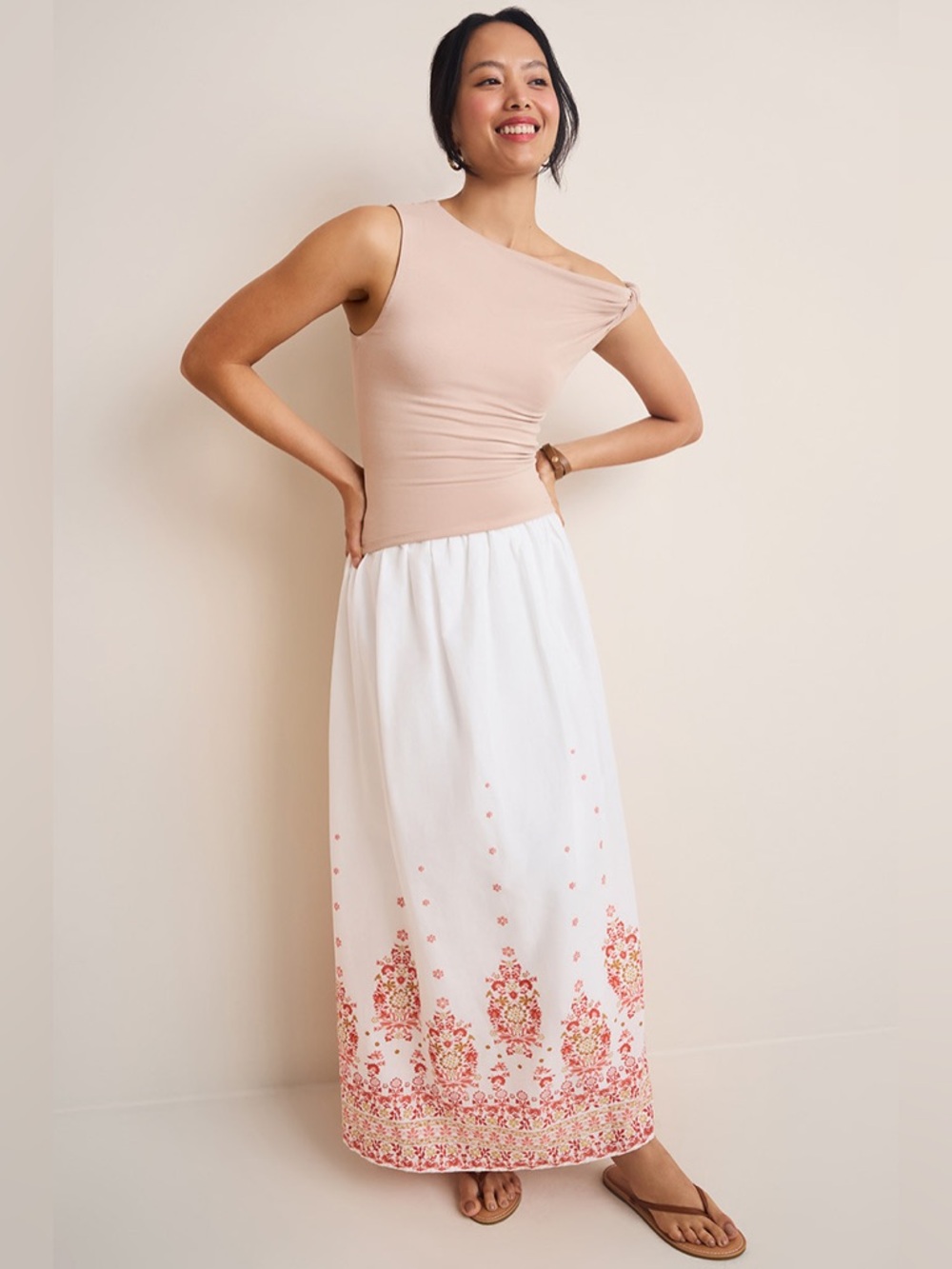 FRANCESCA’S NEW L Amelia Border Print Maxi Skirt • Lined Coastal Medallion